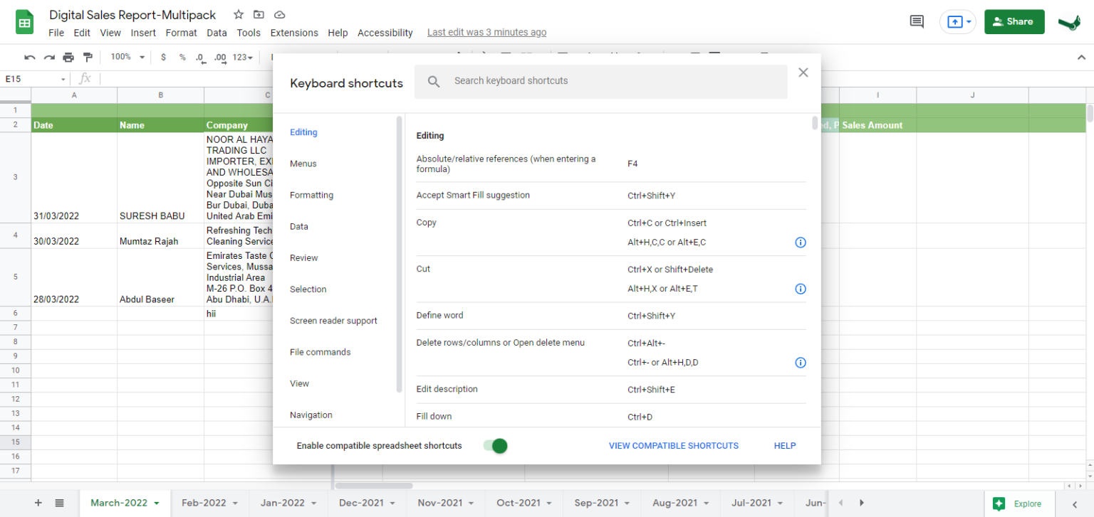 Google spreadsheet shortcuts-Most Important Ones Only