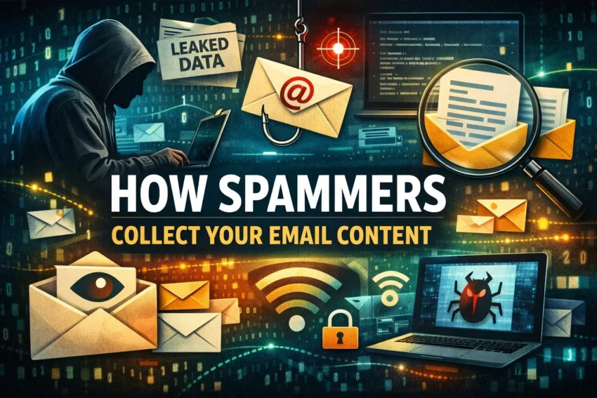 how spammers collect email data through phishing, tracking, and cyber attacks