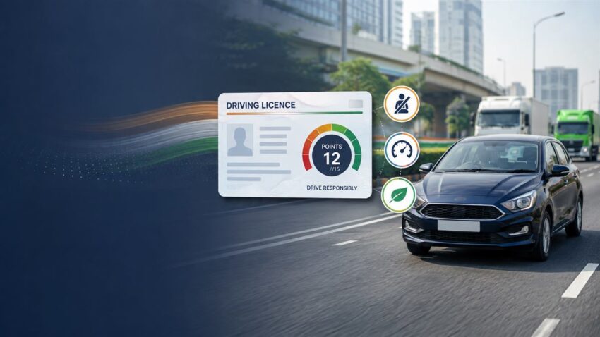 India driving licence points system and road safety illustration