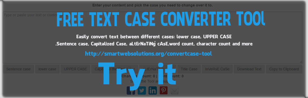 Simply Convert any text to either lower case, upper case, Title case,aLtErNaTiNg or sentence case and more